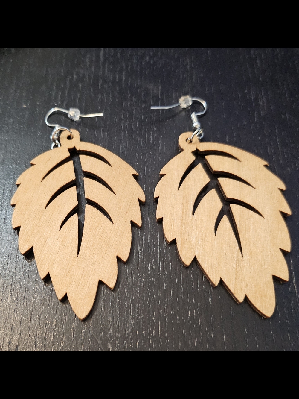 Wooden Leaf Dangle Earrings - Light Brown